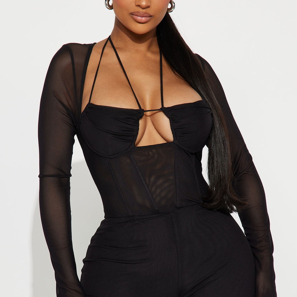 Fashion Nova Black Sheer Bodysuit